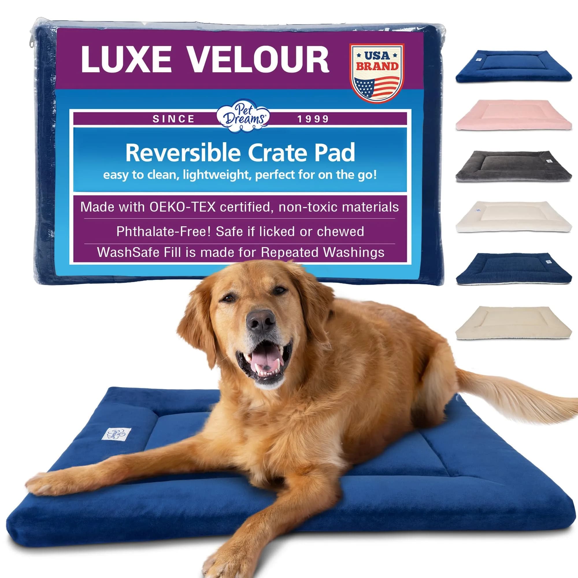 Pet Dreams Dog Crate Pad - Washable Kennel Mat, 24"L x 18"W x 1.5"H | Reversible, Non-Toxic, Indoor Use — C. Navy Blue