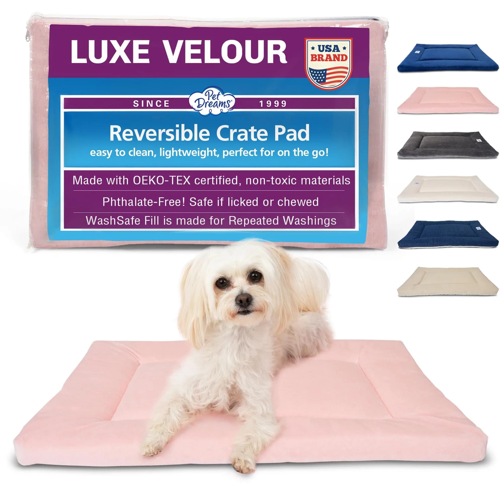 Pet Dreams Dog Crate Pad - Washable Kennel Mat, Non-Toxic, 24" Small | Reversible Indoor Dog Bed — D. Pink Blush