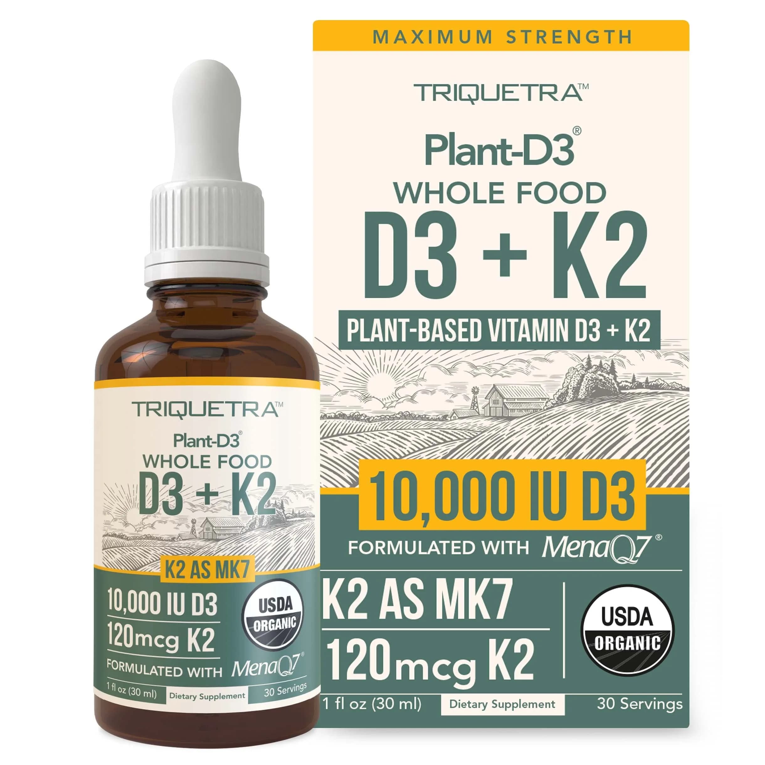 Triquetra Health Organic Plant D3 K2 Vitamin 10000 IU | Supports Immunity & Bone Health (70-120 chars)