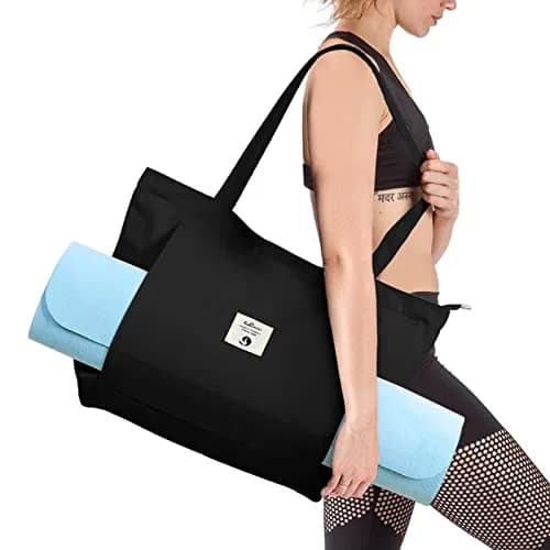 WLLWOO Yoga Mat Bag For Women | Large Cotton Canvas Carrier with Zipper & Side Pocket thumbnail 2