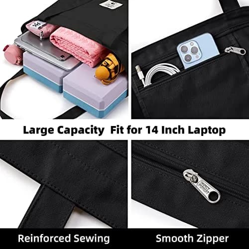 WLLWOO Yoga Mat Bag For Women | Large Cotton Canvas Carrier with Zipper & Side Pocket thumbnail 4