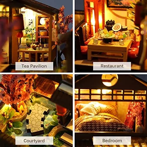 CUTEBEE Japanese Garden House Miniature Dollhouse Kit with Furniture & LED Light, 12.6cm L x 9.5cm W x 9.8cm H | DIY Collectible Building for Adults thumbnail 8