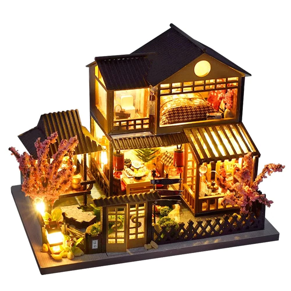CUTEBEE Japanese Garden House Miniature Dollhouse Kit with Furniture & LED Light, 12.6cm L x 9.5cm W x 9.8cm H | DIY Collectible Building for Adults — Japanese Garden House