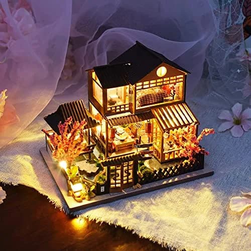 CUTEBEE Japanese Garden House Miniature Dollhouse Kit with Furniture & LED Light, 12.6cm L x 9.5cm W x 9.8cm H | DIY Collectible Building for Adults thumbnail 5