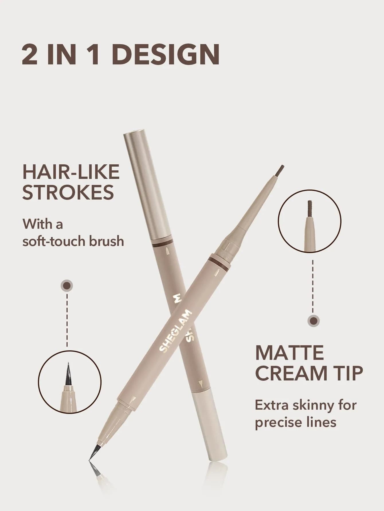 SHEGLAM Dual-Sided Eyebrow Pencil Chocolate | Waterproof Matte Cream & Liquid Pen - view 4