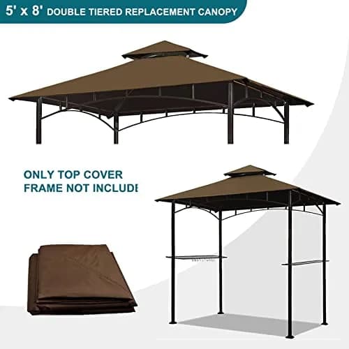 Wonwon 5x8 Gazebo Replacement Canopy Top | Double-Tier Outdoor BBQ Cover (Brown, 5'x8') thumbnail 4