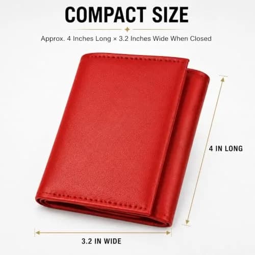 LB LEATHERBOSS Boys Slim Compact Trifold Wallet with ID and Coin Pocket (Red) | Genuine Leather thumbnail 6