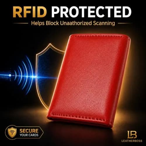 LB LEATHERBOSS Boys Slim Compact Trifold Wallet with ID and Coin Pocket (Red) | Genuine Leather thumbnail 7