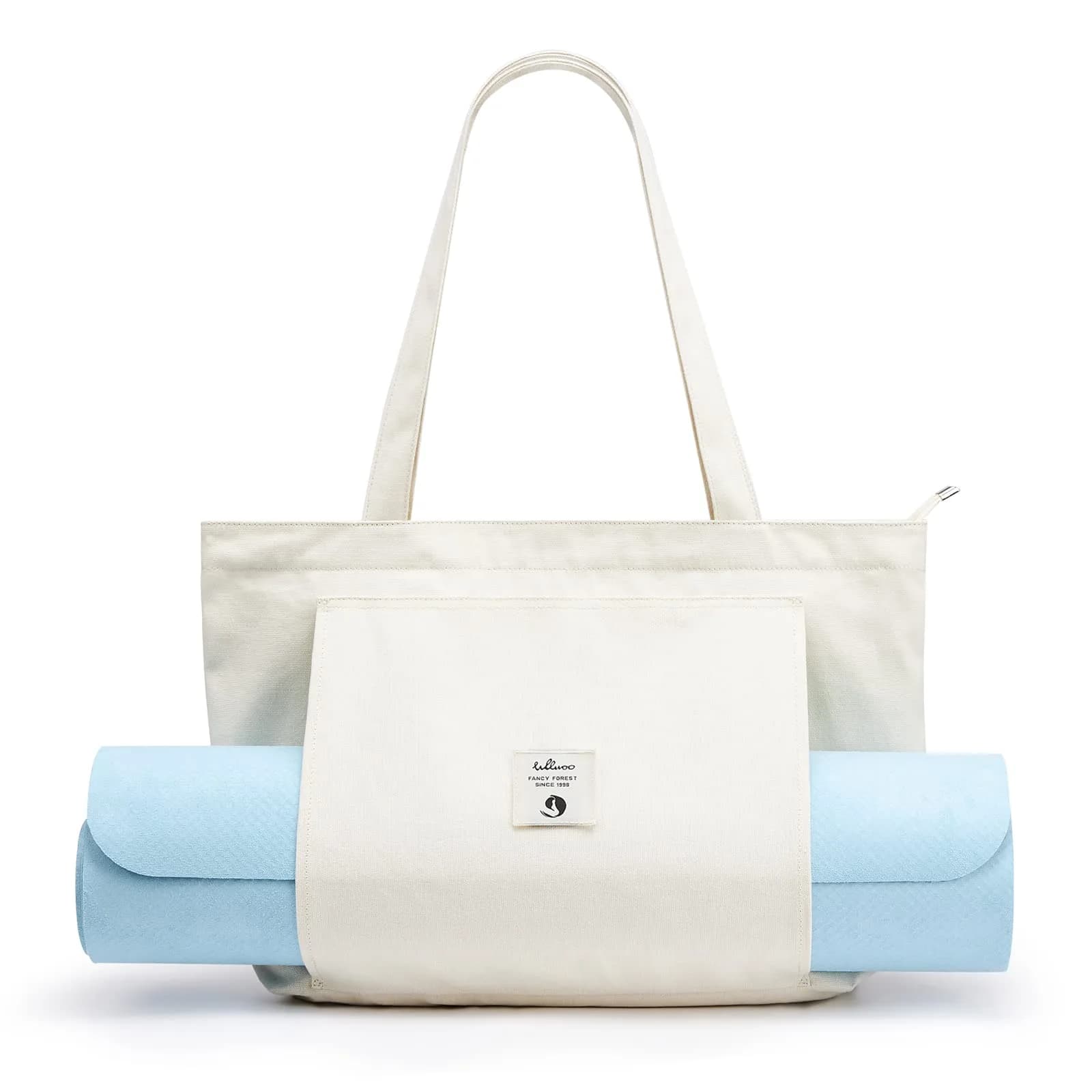 WLLWOO WLLWOO Yoga Bags for Women with Yoga Mats Bags Carrier Carryall Canvas Tote for Pilates Shoulder for Travel Office Beach Workout (Leaf) — Beige