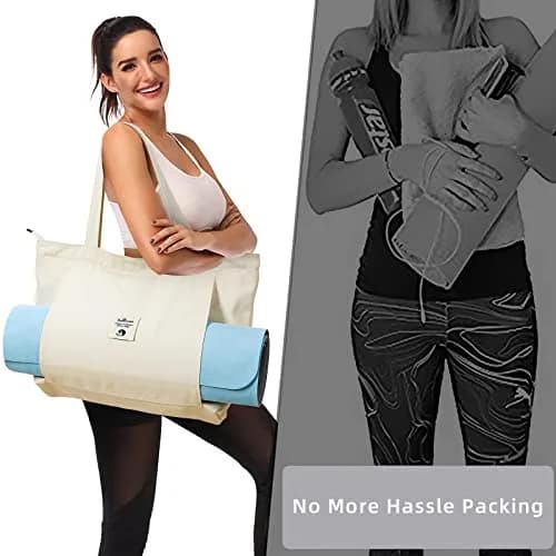 WLLWOO Yoga Mat Carrier Bag for Women Canvas Carryall Tote Gym Pilates | Large Capacity, Durable Cotton Canvas, Zipper Closure thumbnail 5