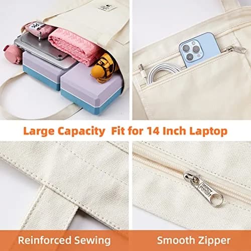 WLLWOO Yoga Mat Carrier Bag for Women Canvas Carryall Tote Gym Pilates | Large Capacity, Durable Cotton Canvas, Zipper Closure thumbnail 2