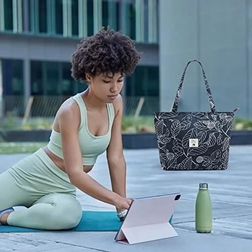 WLLWOO WLLWOO Yoga Bags for Women with Yoga Mats Bags Carrier Carryall Canvas Tote for Pilates Shoulder for Travel Office Beach Workout (Leaf) thumbnail 7