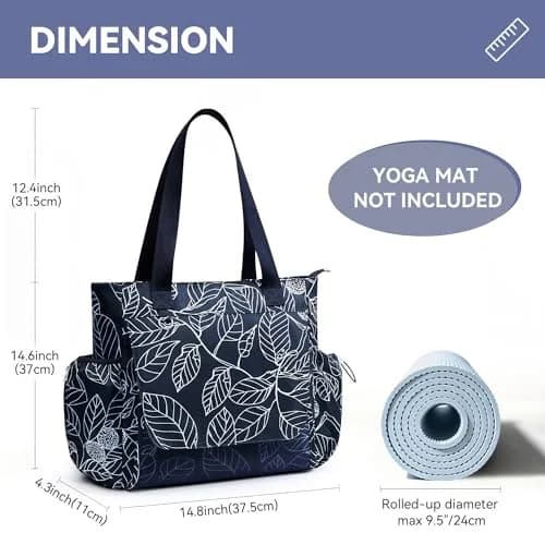 WLLWOO Yoga Pilates Bag Gym Tote Women, Thick Mesh Mat Holder Wet Pocket | Spacious, Lightweight & Versatile thumbnail 7