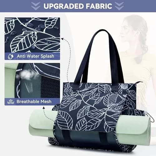 WLLWOO Yoga Pilates Bag Gym Tote Women, Thick Mesh Mat Holder Wet Pocket | Spacious, Lightweight & Versatile thumbnail 8