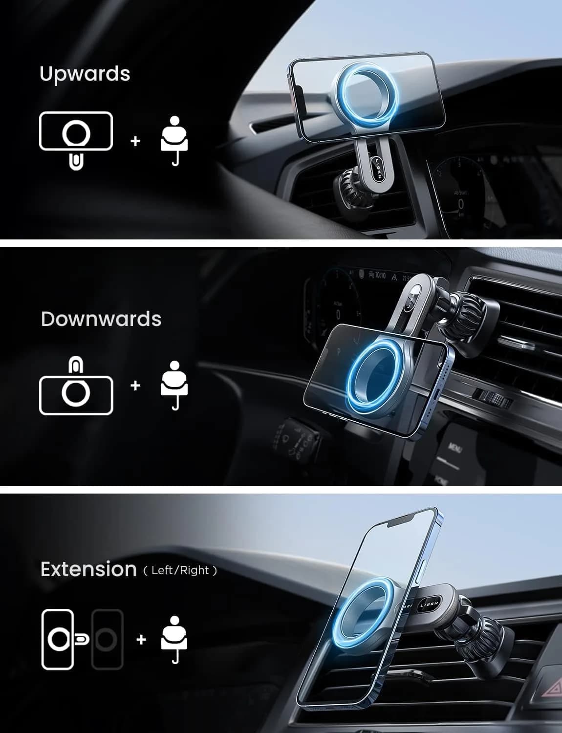 LISEN MagSafe Car Mount Silver | Strong Magnetic Vent Holder for iPhone 12-17 & Smartphones - view 5