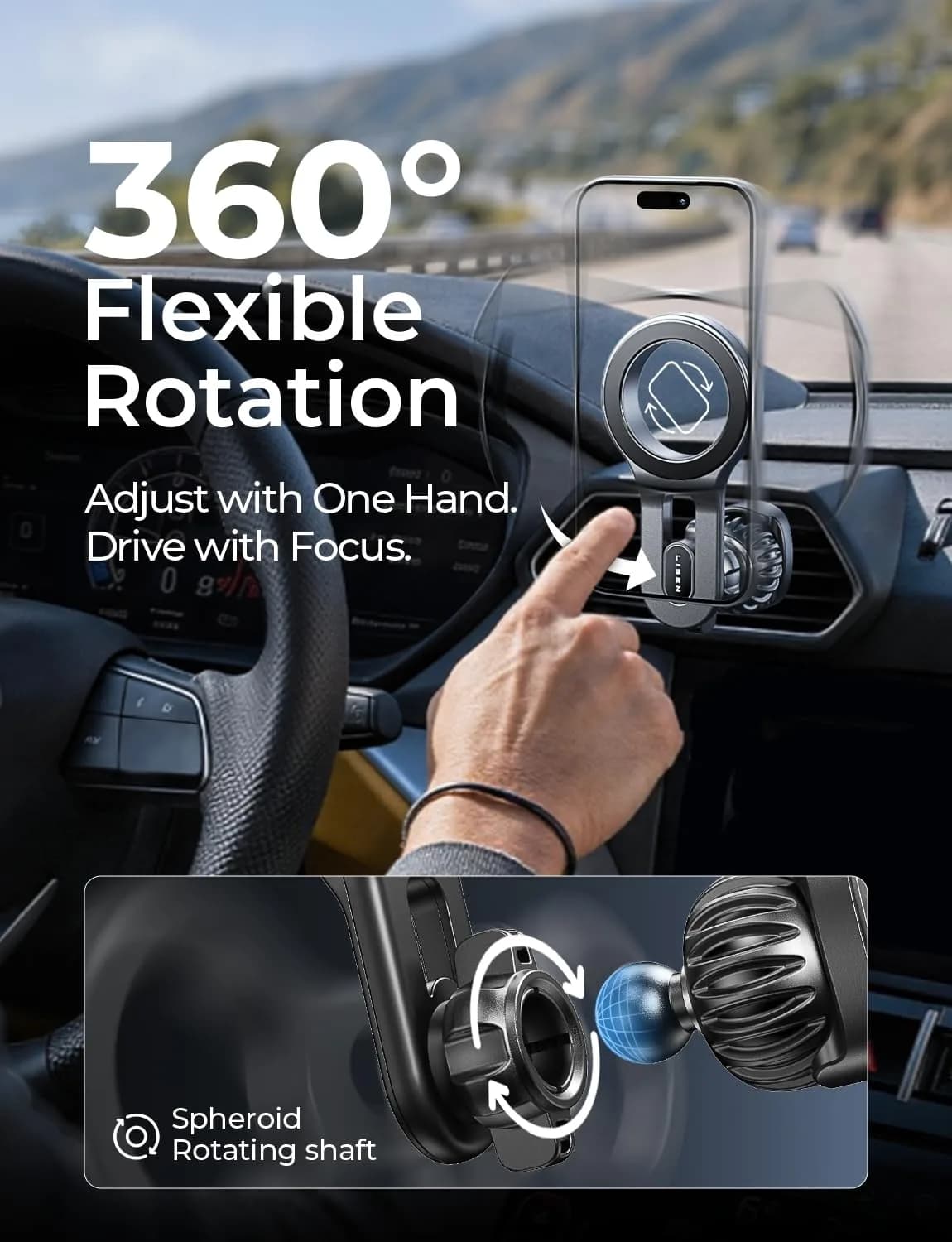 LISEN MagSafe Car Mount Silver | Strong Magnetic Vent Holder for iPhone 12-17 & Smartphones - view 7