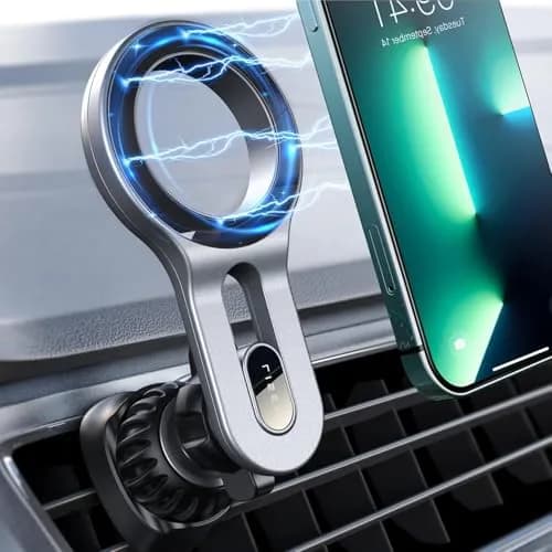 LISEN MagSafe Car Mount Silver | Strong Magnetic Vent Holder for iPhone 12-17 & Smartphones thumbnail 1