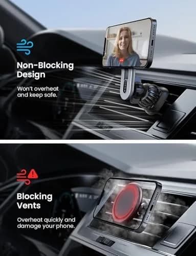 LISEN MagSafe Car Mount Silver | Strong Magnetic Vent Holder for iPhone 12-17 & Smartphones thumbnail 3