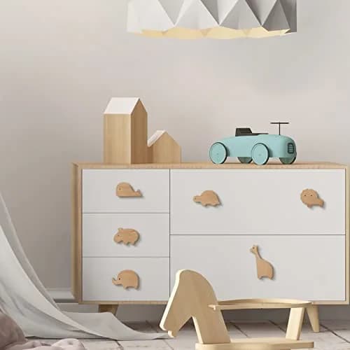 Qunclay Wooden Animal Dresser Knobs 6 Sets | Zoo Theme, Polished Wood thumbnail 5