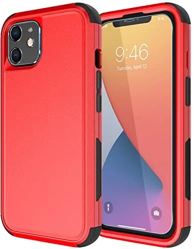 Diverbox Heavy Duty Protection Case for iPhone 11 | Shockproof & Dropproof with Tempered Glass Screen Protector (6.1 inch, Red) thumbnail 1