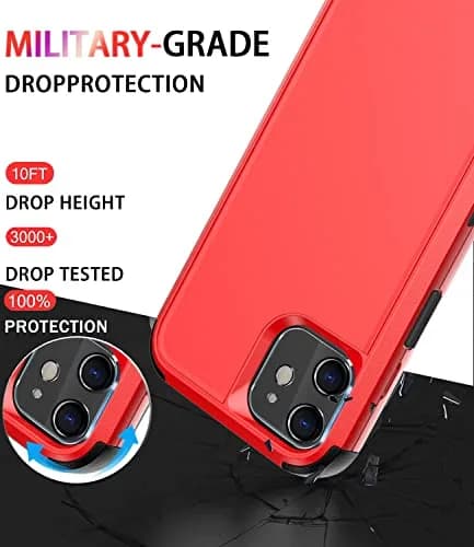 Diverbox Heavy Duty Protection Case for iPhone 11 | Shockproof & Dropproof with Tempered Glass Screen Protector (6.1 inch, Red) thumbnail 2