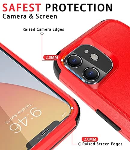 Diverbox Heavy Duty Protection Case for iPhone 11 | Shockproof & Dropproof with Tempered Glass Screen Protector (6.1 inch, Red) thumbnail 3