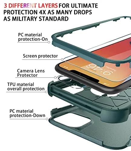 Diverbox for iPhone 11 Case Heavy Duty Shockproof & Dropproof | Tempered Glass Screen Protector, Dark Green thumbnail 6