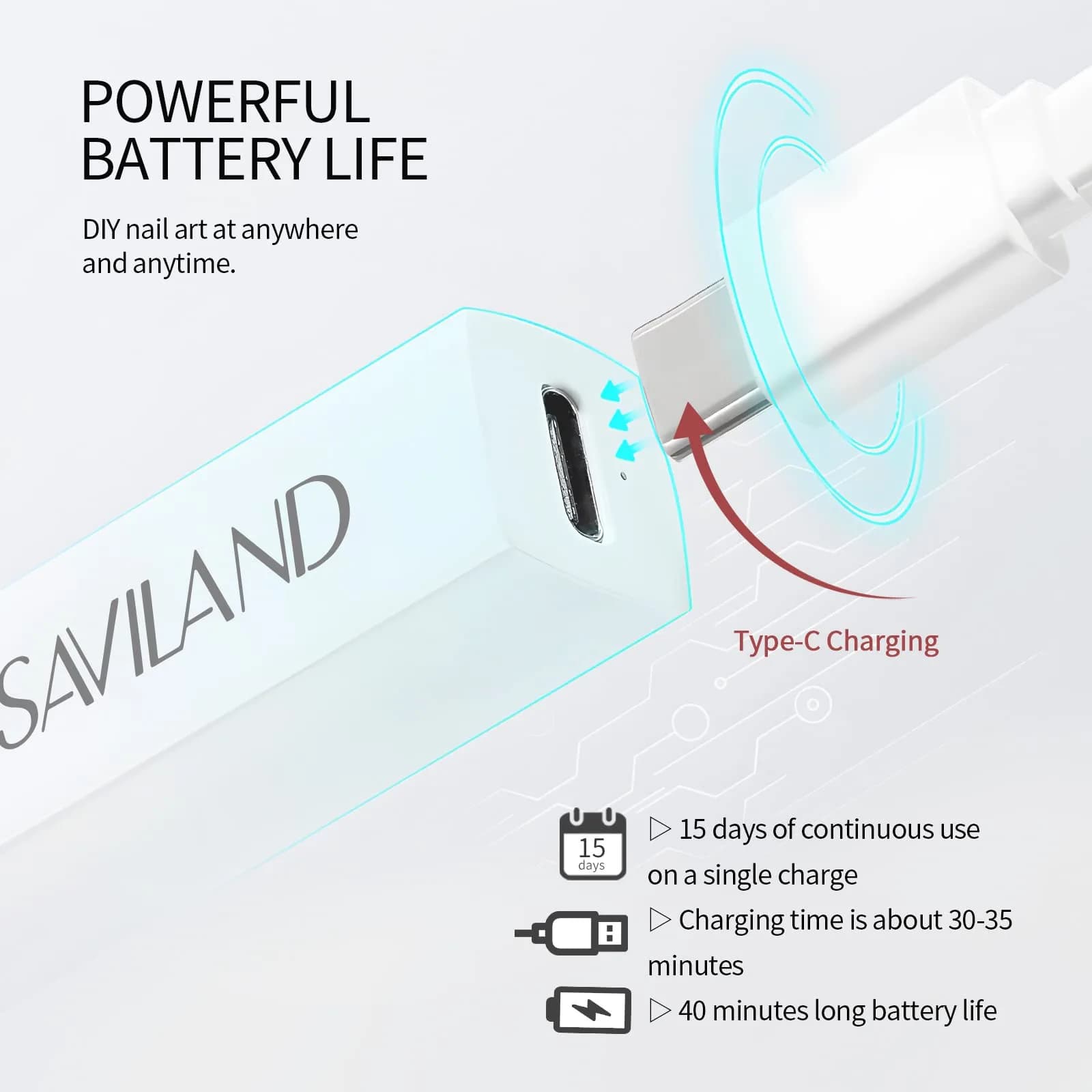 SAVILAND Handheld UV Nail Lamp 3W (156 g / 5.5 oz) | Rechargeable LED Gel Curing Light - view 5