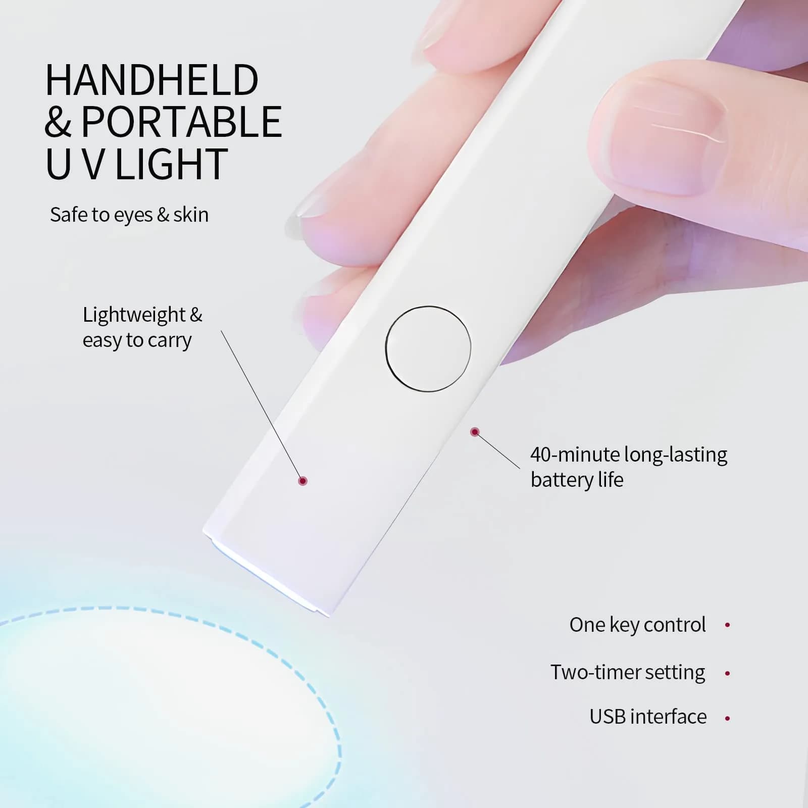 SAVILAND Handheld UV Nail Lamp 3W (156 g / 5.5 oz) | Rechargeable LED Gel Curing Light - view 6