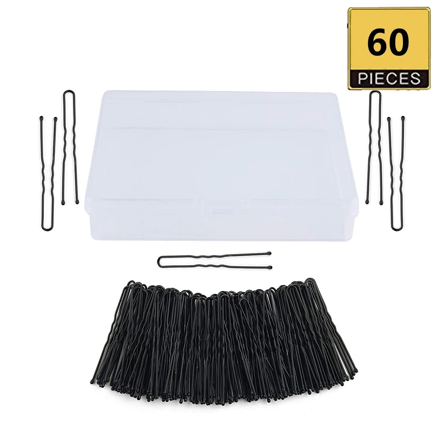 TAPBULL U Shaped Hair Pins for Buns, 60 Pcs Black Metal Bobby Pins | Classic Wedding Bridal Hair Styling - view 3