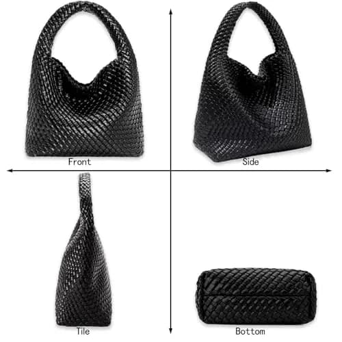 JINMANXUE Woven Tote Bag for Women, Black Vegan Leather Hobo Handbag | Large Capacity Travel Shoulder Bag thumbnail 7
