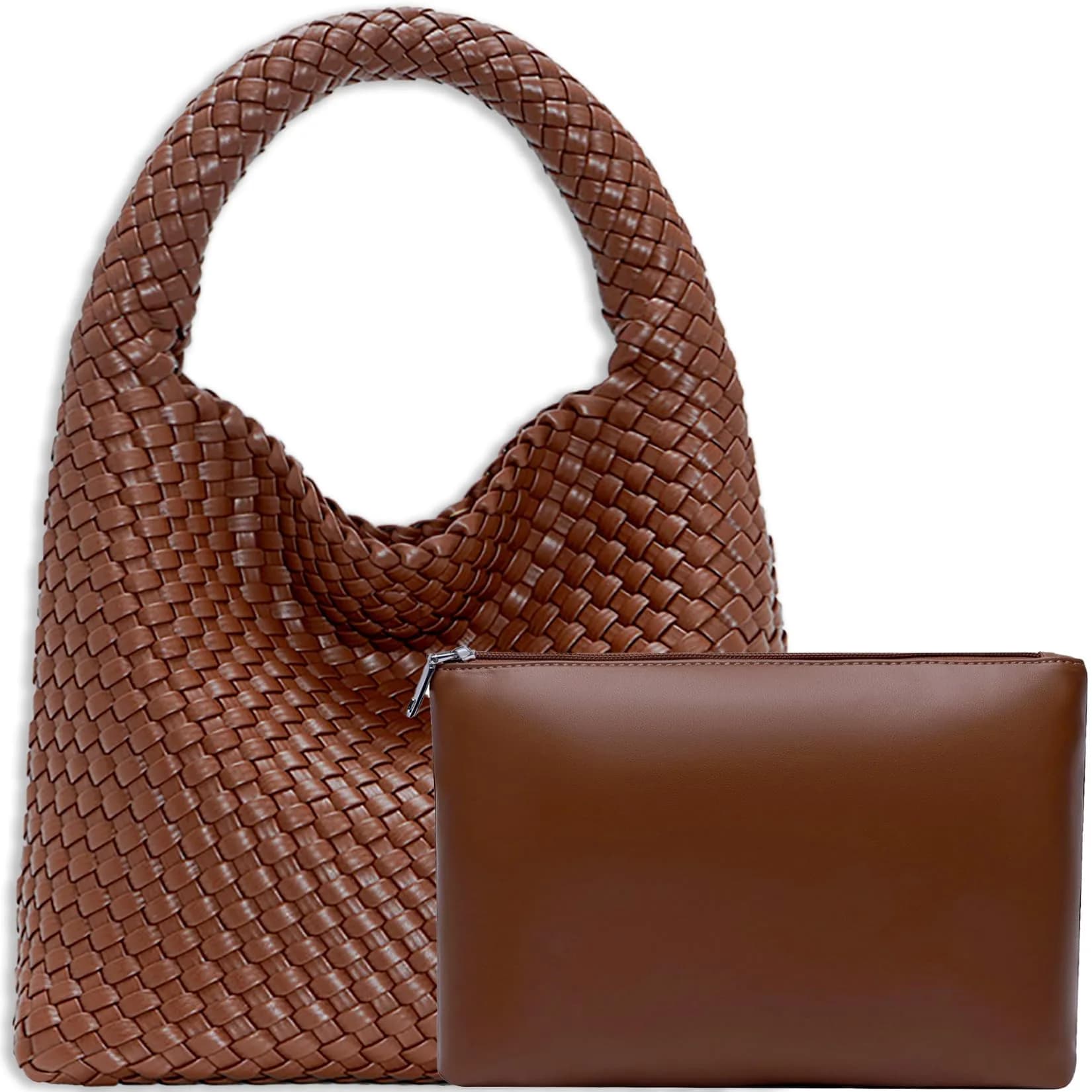 JINMANXUE Woven Tote Bag for Women, Large Vegan Leather Hobo Handbag, 39.6cm (15.6in) | Chic Retro Style — Brown