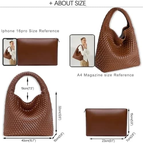 JINMANXUE Woven Tote Bag for Women, Large Vegan Leather Hobo Handbag, 39.6cm (15.6in) | Chic Retro Style thumbnail 4