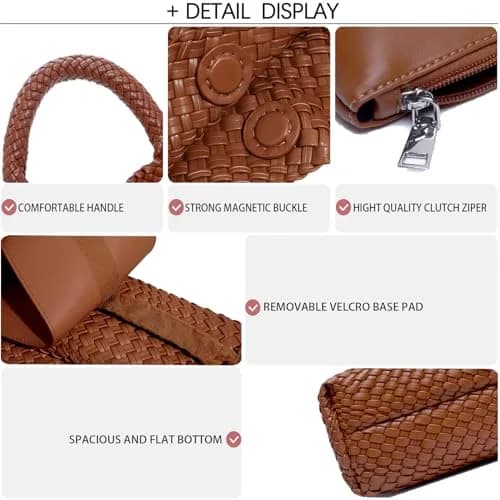 JINMANXUE Woven Tote Bag for Women, Large Vegan Leather Hobo Handbag, 39.6cm (15.6in) | Chic Retro Style thumbnail 6