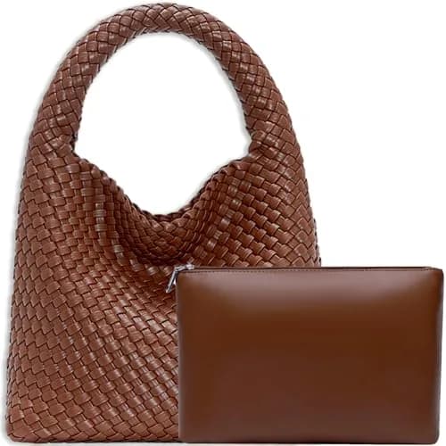 JINMANXUE Woven Tote Bag for Women, Large Vegan Leather Hobo Handbag, 39.6cm (15.6in) | Chic Retro Style thumbnail 1