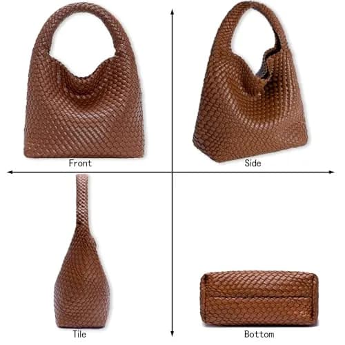 JINMANXUE Woven Tote Bag for Women, Large Vegan Leather Hobo Handbag, 39.6cm (15.6in) | Chic Retro Style thumbnail 7