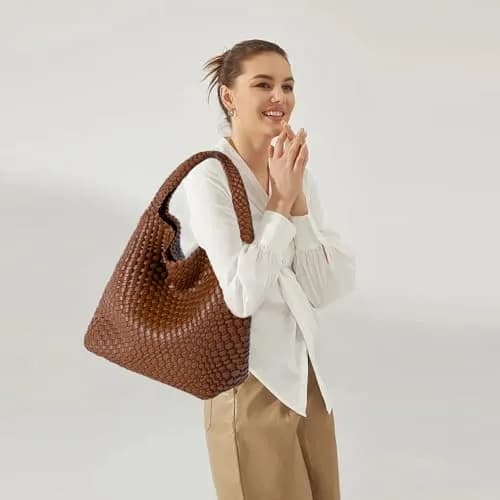 JINMANXUE Woven Tote Bag for Women, Large Vegan Leather Hobo Handbag, 39.6cm (15.6in) | Chic Retro Style thumbnail 2