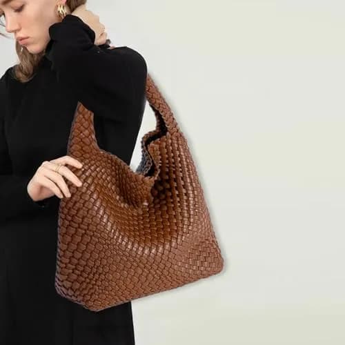 JINMANXUE Woven Tote Bag for Women, Large Vegan Leather Hobo Handbag, 39.6cm (15.6in) | Chic Retro Style thumbnail 3