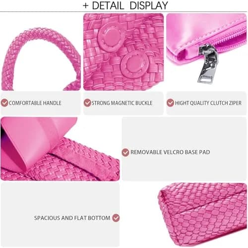 JINMANXUE Woven Tote Bag for Women, Rose Red Fashion Hobo Handbag, Large Vegan Leather Shoulder Bag | Includes Matching Wristlet thumbnail 5