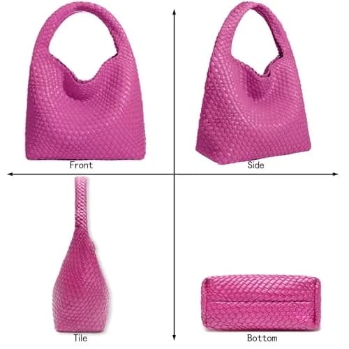 JINMANXUE Woven Tote Bag for Women, Rose Red Fashion Hobo Handbag, Large Vegan Leather Shoulder Bag | Includes Matching Wristlet thumbnail 7