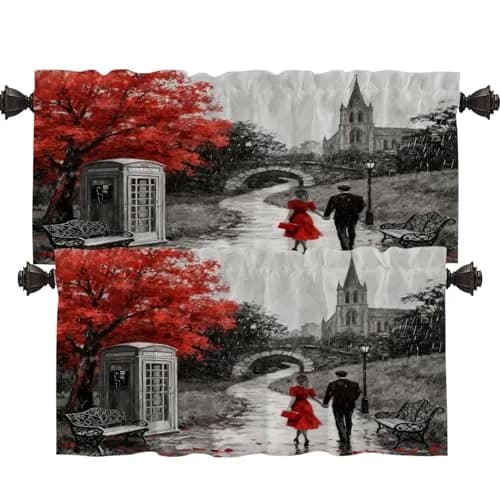 Shrahala Black and White Europe England Landmark Blackout Short Curtains 52x18 in | Thermal Insulated Window Treatment thumbnail 1