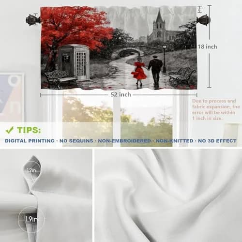 Shrahala Black and White Europe England Landmark Blackout Short Curtains 52x18 in | Thermal Insulated Window Treatment thumbnail 5