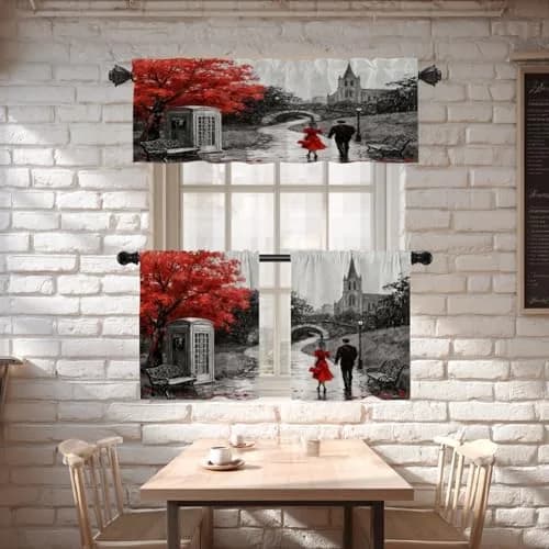 Shrahala Black and White Europe England Landmark Blackout Short Curtains 52x18 in | Thermal Insulated Window Treatment thumbnail 6