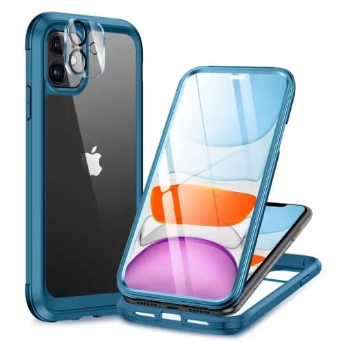 Miracase Glass Series for iPhone 11 Case 6.1 inch | Rugged Full-Body Bumper with Tempered Glass & Camera Protector, Light Blue thumbnail 1