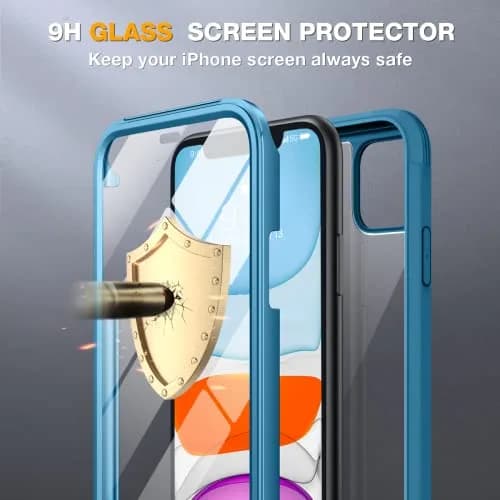 Miracase Glass Series for iPhone 11 Case 6.1 inch | Rugged Full-Body Bumper with Tempered Glass & Camera Protector, Light Blue thumbnail 5