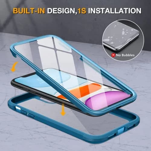 Miracase Glass Series for iPhone 11 Case 6.1 inch | Rugged Full-Body Bumper with Tempered Glass & Camera Protector, Light Blue thumbnail 2