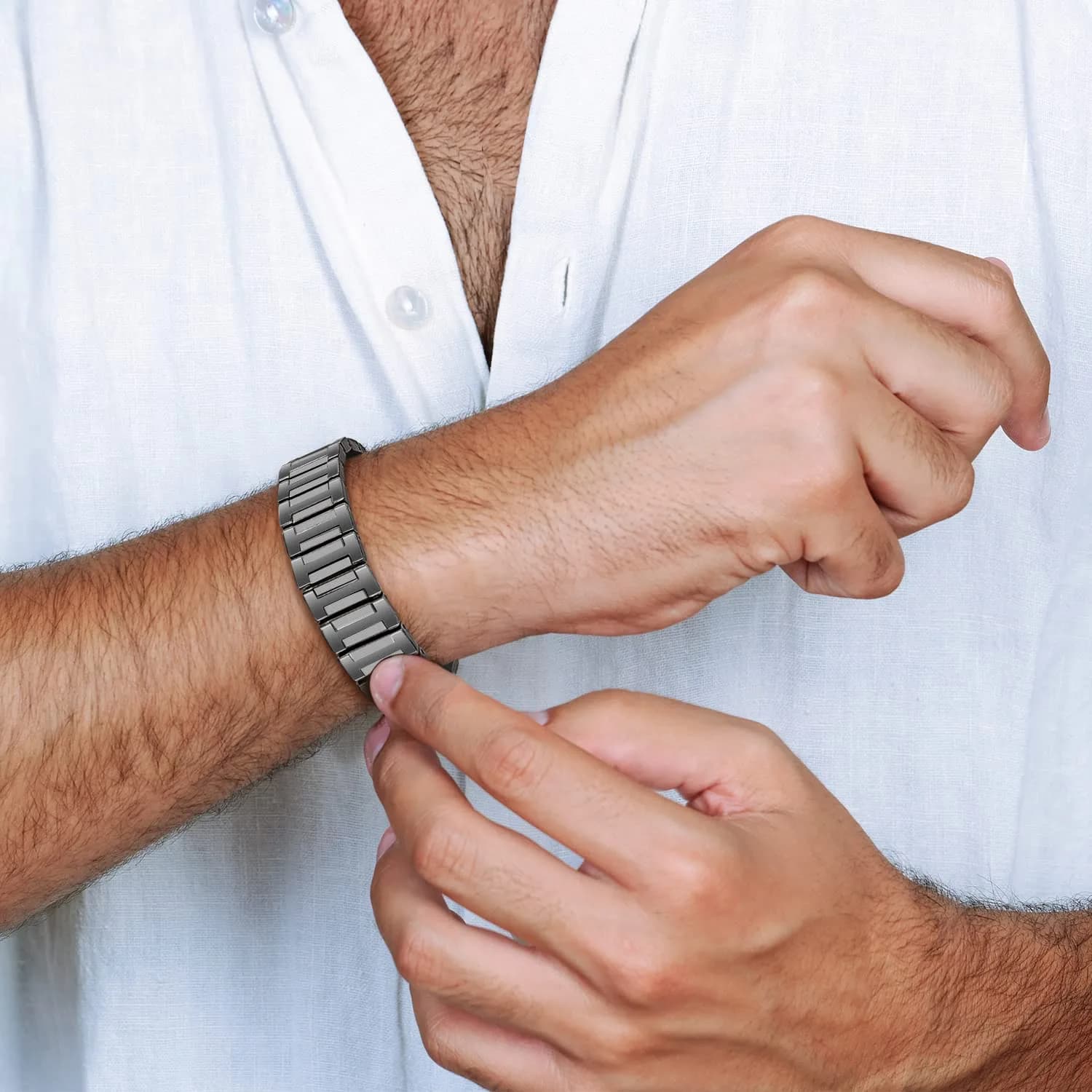 JEROOT Magnetic Bracelet for Men, Pure Titanium Double Row 4000 Gauss Magnets | Adjustable 23cm (9") - view 5