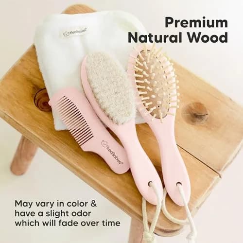 KeaBabies Wooden Baby Hair Brush for Toddler & Infant Cradle Cap (Blush, Regular 7.25" x 2") | Soft Goat Bristles for Scalp & Hair Growth thumbnail 7