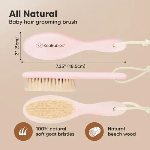 KeaBabies Wooden Baby Hair Brush for Toddler & Infant Cradle Cap (Blush, Regular 7.25" x 2") | Soft Goat Bristles for Scalp & Hair Growth thumbnail 2