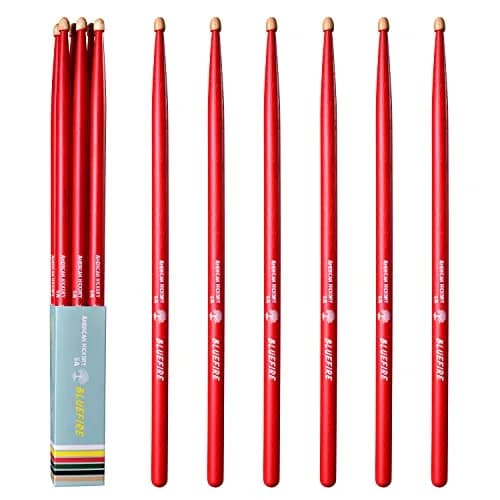 HUN Bluefire Red Color 5A Drumstick | Weight Matched, 6 Sticks, Hickory Wood (70-120c) thumbnail 1